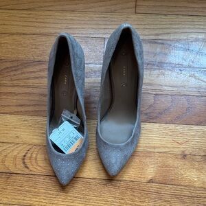 Zara Taupe Pointed Toe Studded Suede heel shoes